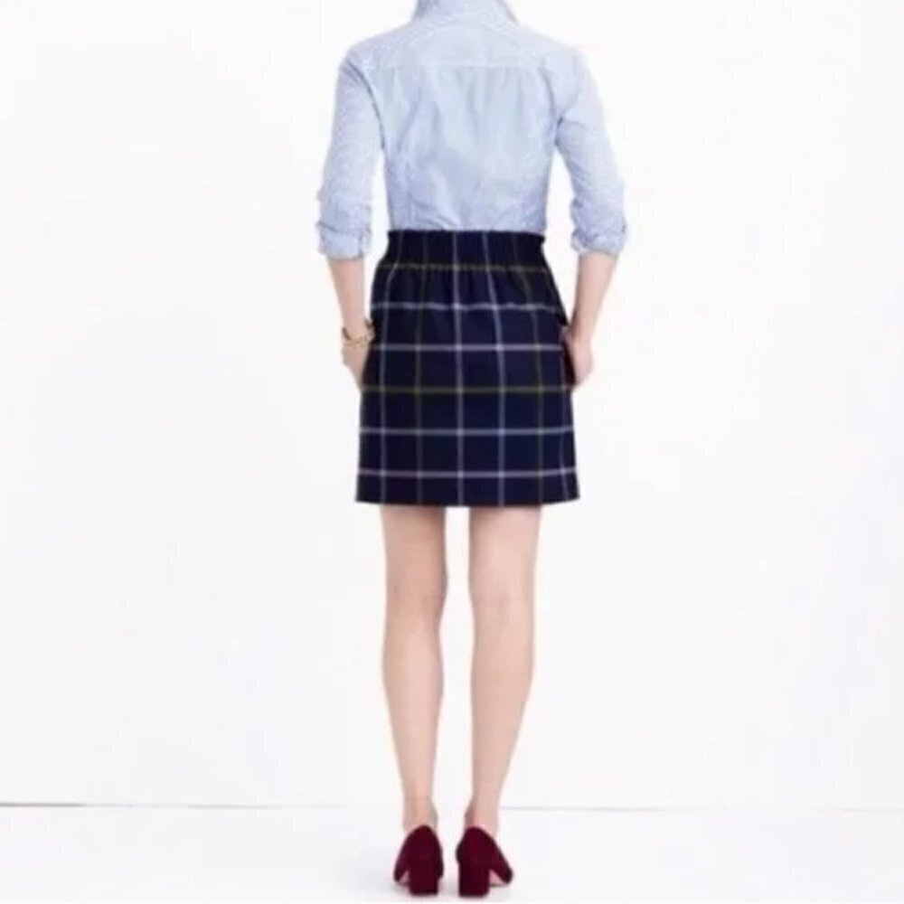 J. Crew Navy Blue Wool Sidewalk‎ Plaid Elastic Waist Skirt 2